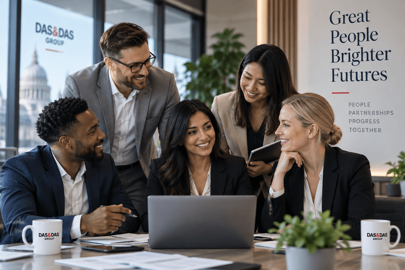 A diverse Das & Das Group team working together
