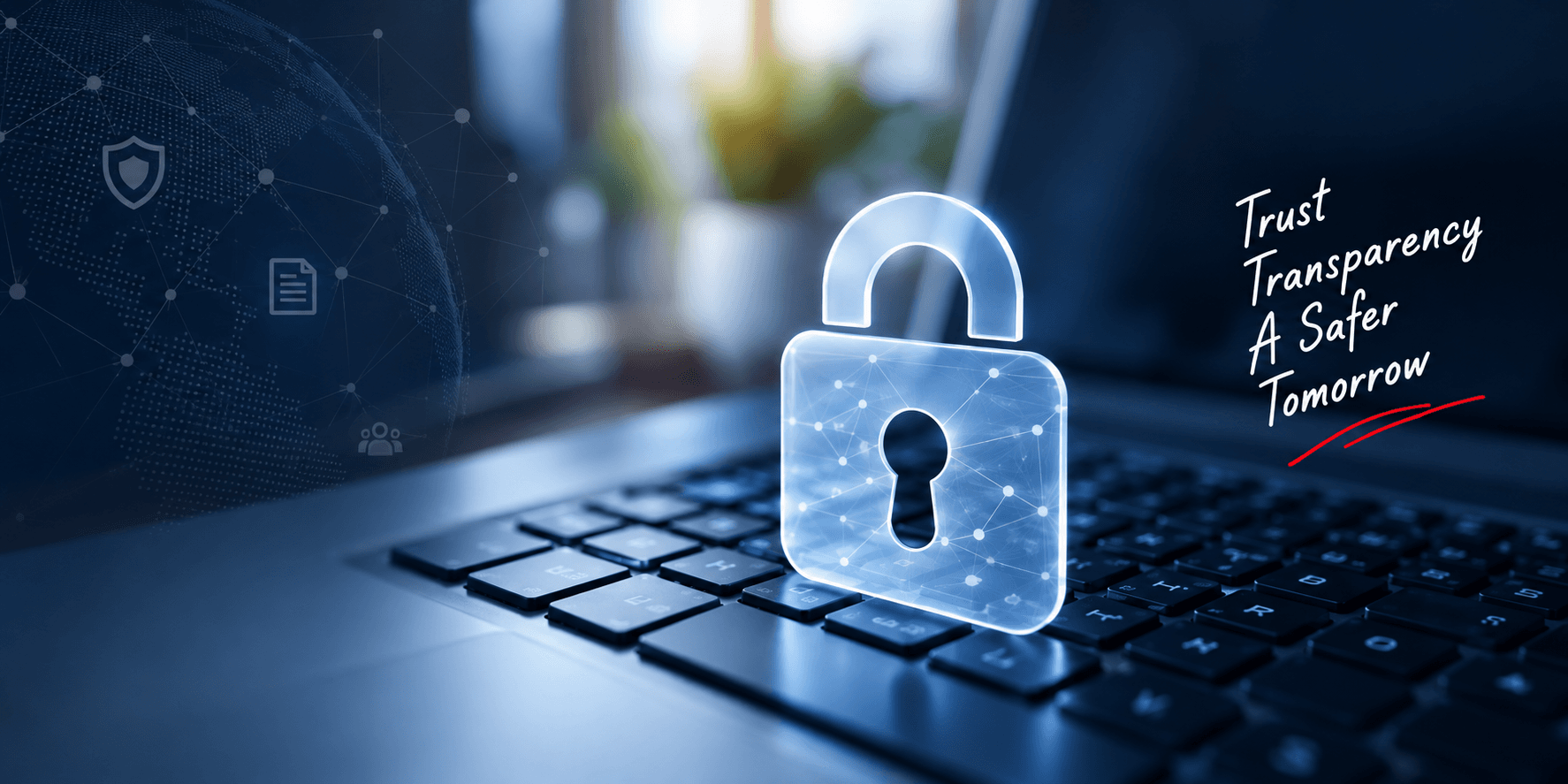 A padlock resting on a laptop keyboard, representing data protection