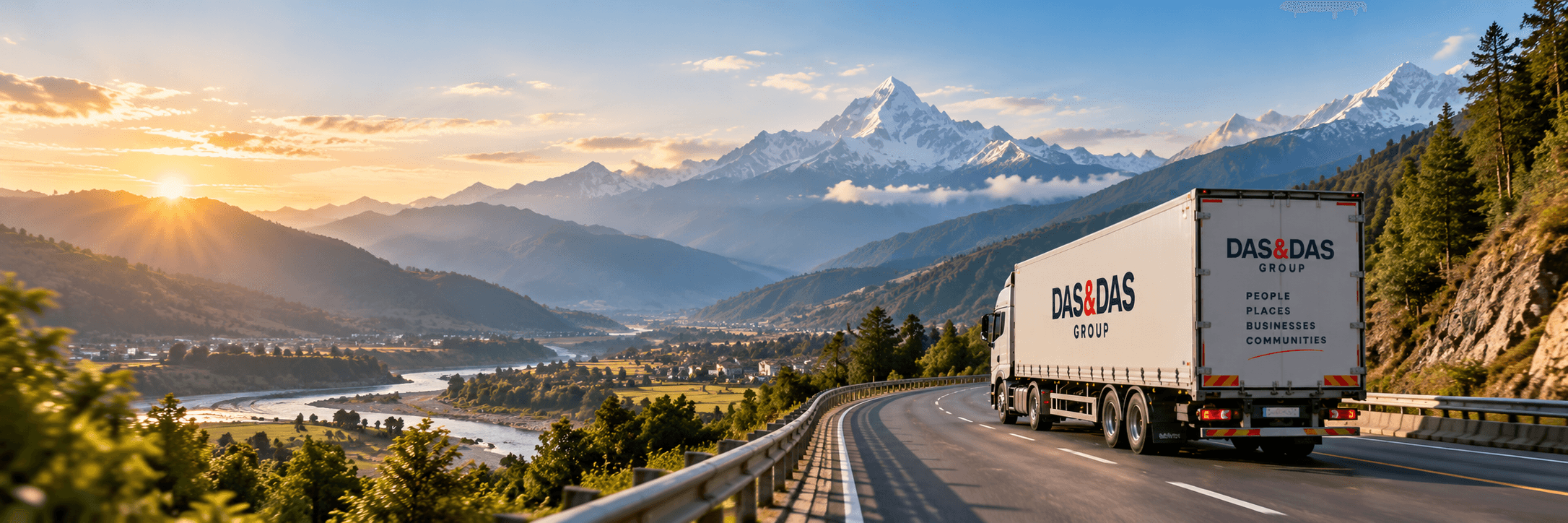 A Das & Das Group lorry on a mountain highway across Nepal