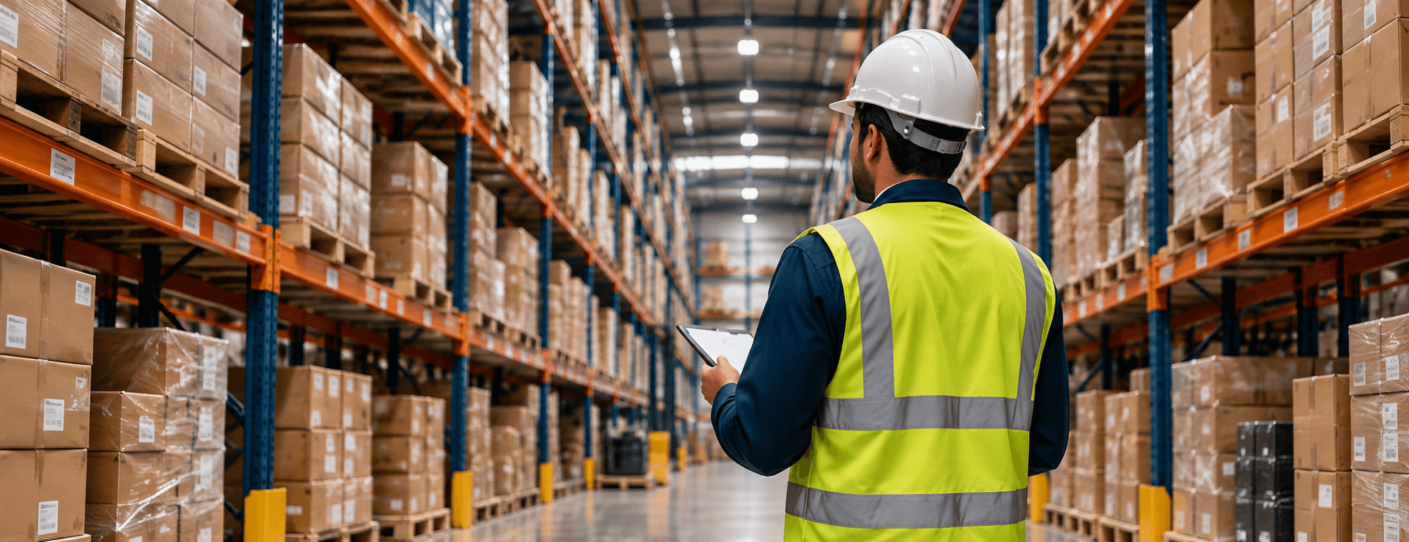 A warehouse team member checking stock